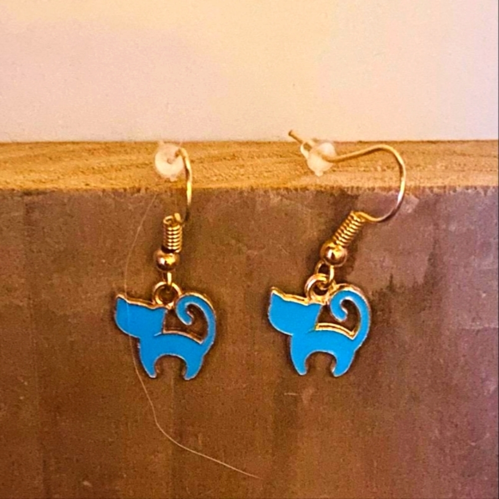 Blue cat earrings
